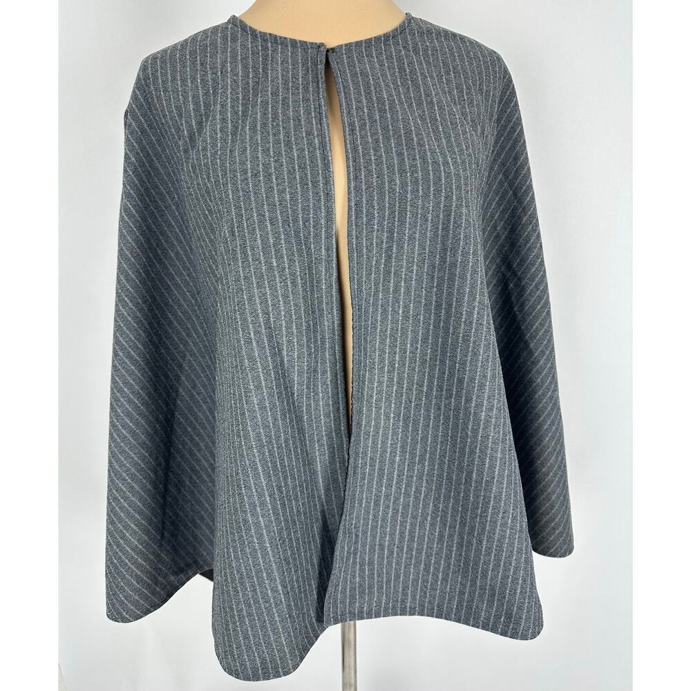 Gray Pinstriped Wool Blend Cape Coat One Size S M L Lined Women's Retro Mob Wife